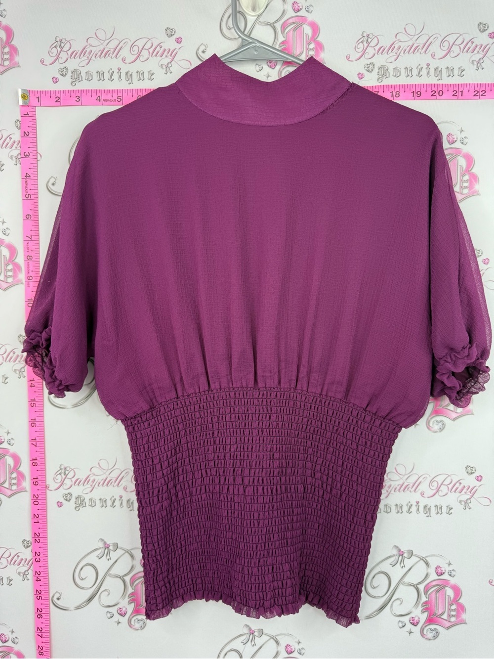 Skunkfunk shirt Y2k smock bubble sleeve purple Plum Puff Sleeve Smocked Top